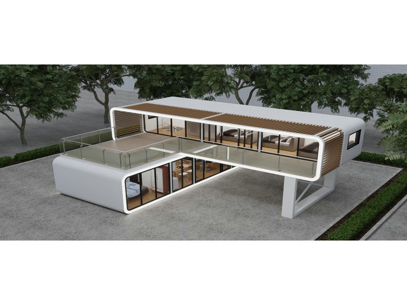 Futuristic prefab glass house with electric vehicle charging profits